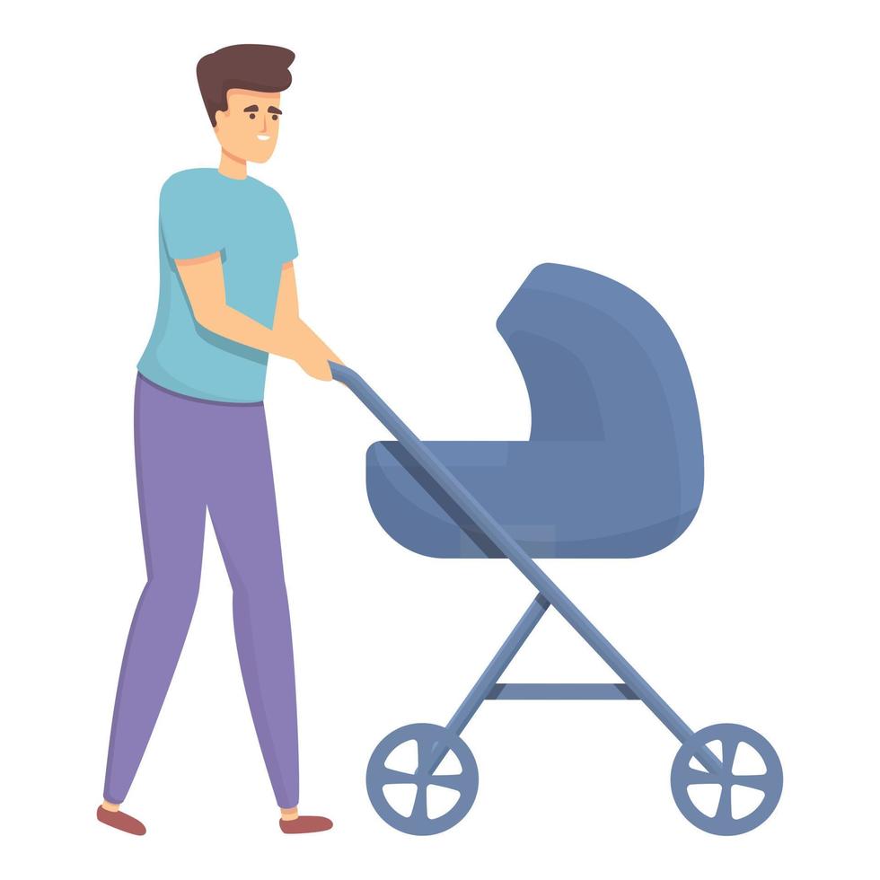 Man with baby carriage icon cartoon vector. Father with stroller vector