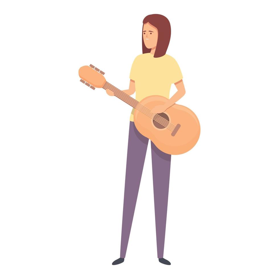 Girl guitar play icon cartoon vector. Singer kid vector