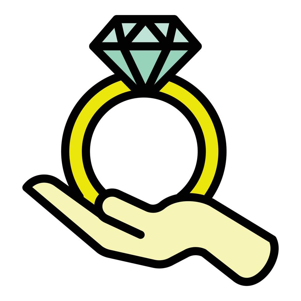 Buy diamond ring icon outline vector. Gold wedding vector