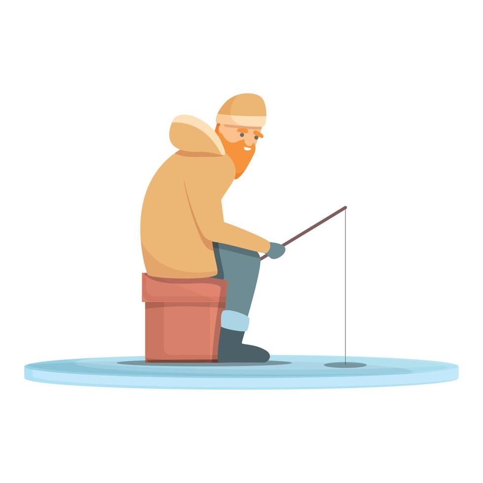 Arctic ice fishing icon cartoon vector. Fisher catch vector