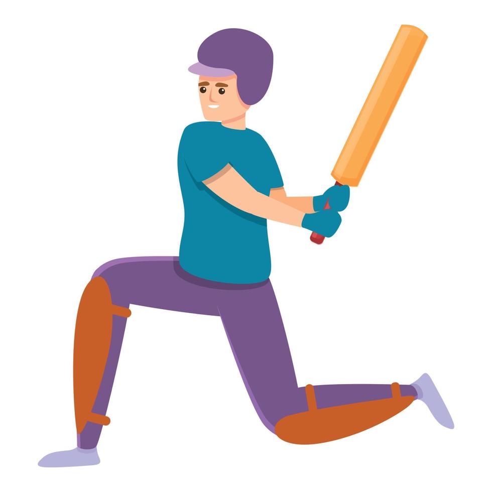 icono de golpe de bate de cricket, estilo de dibujos animados vector