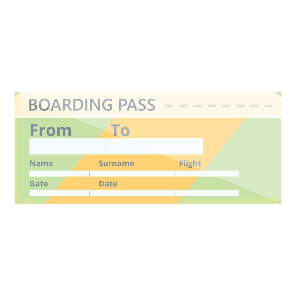 Travel boarding pass icon, cartoon style vector