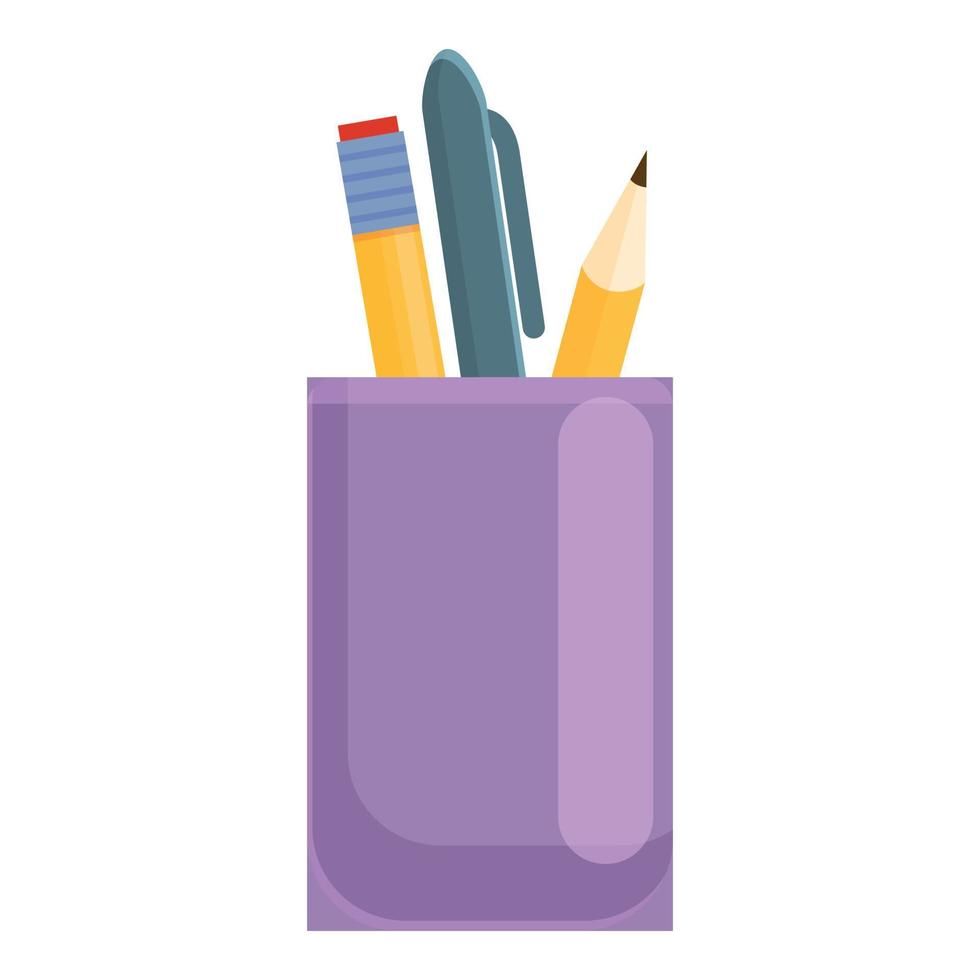 Pens desktop glass icon, cartoon style vector