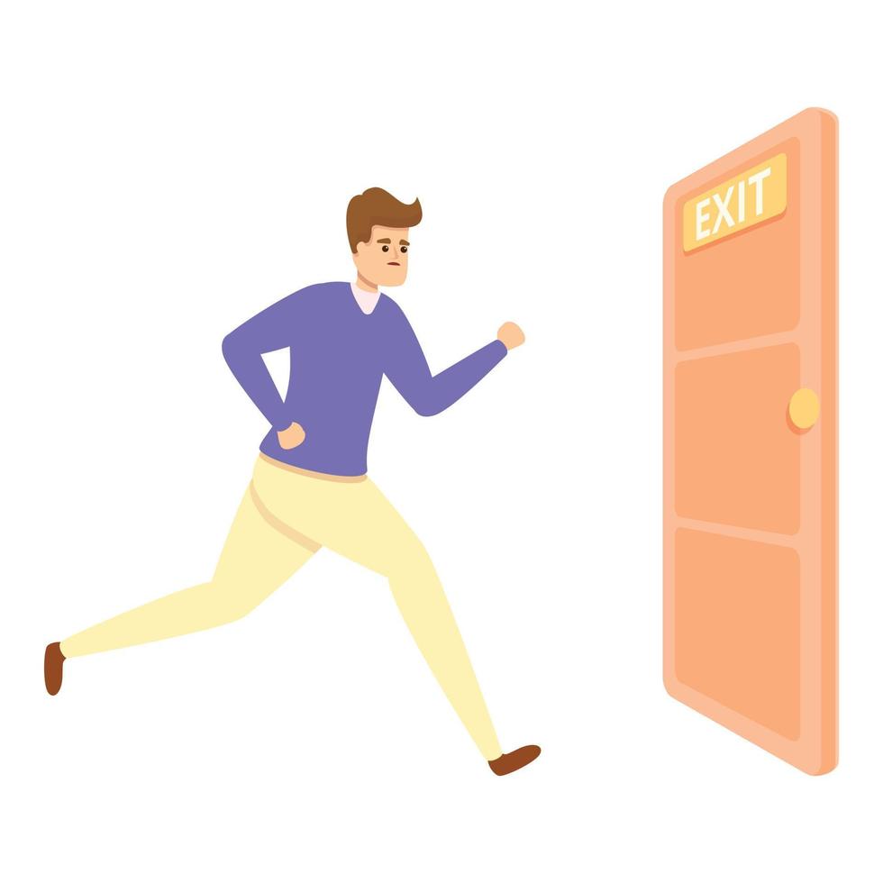 Exit door fast evacuation icon, cartoon style vector