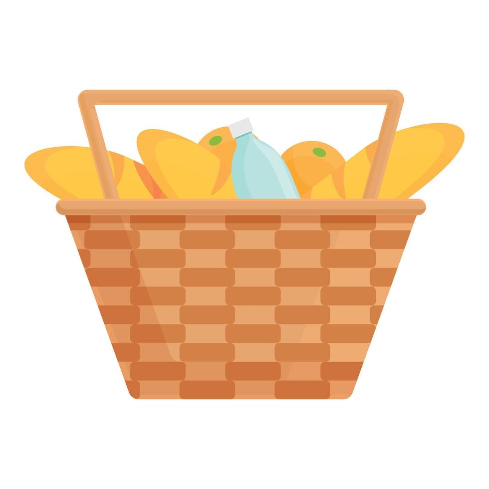 icono de cesta de panadería, dibujos animados y estilo plano vector