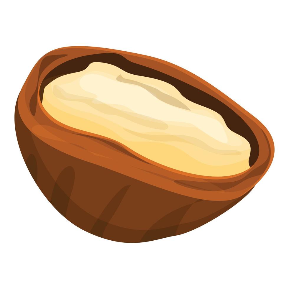 Shea tree eco half nut icon, cartoon style vector