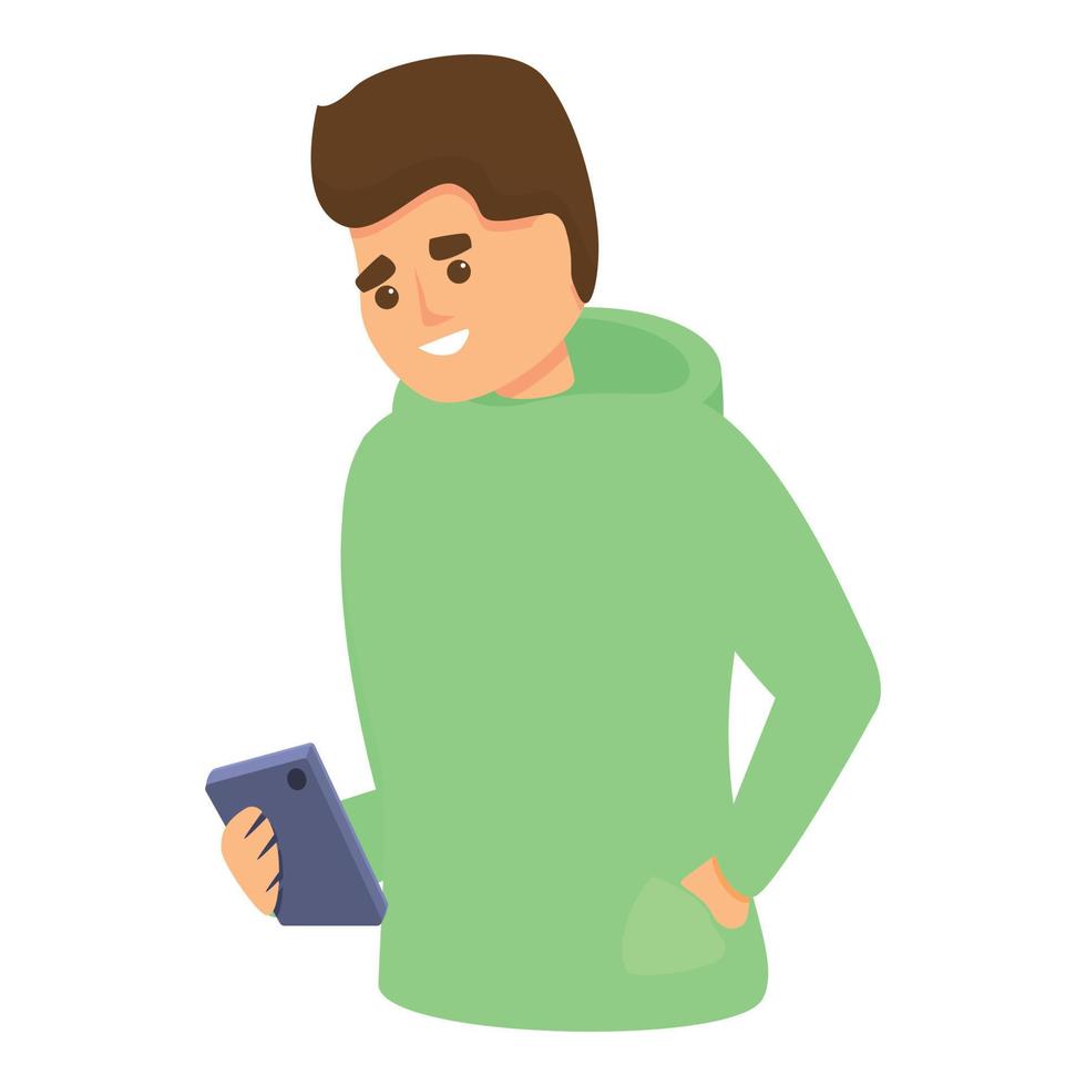 Student using smartphone icon, cartoon style vector