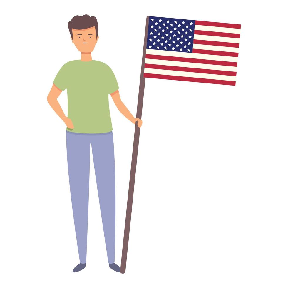 Boy with USA flag icon cartoon vector. World kid vector