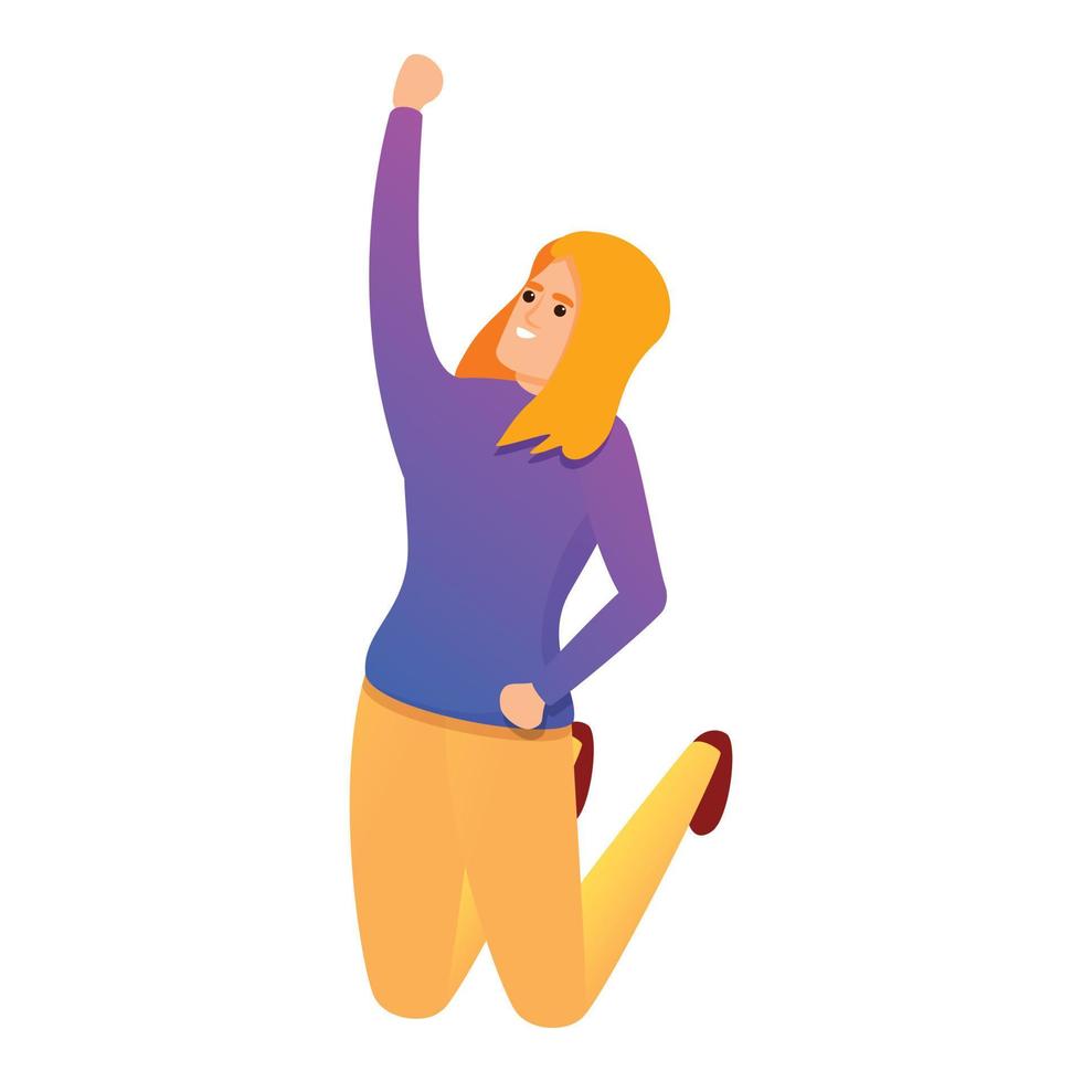 Happy jumping girl icon, cartoon style vector