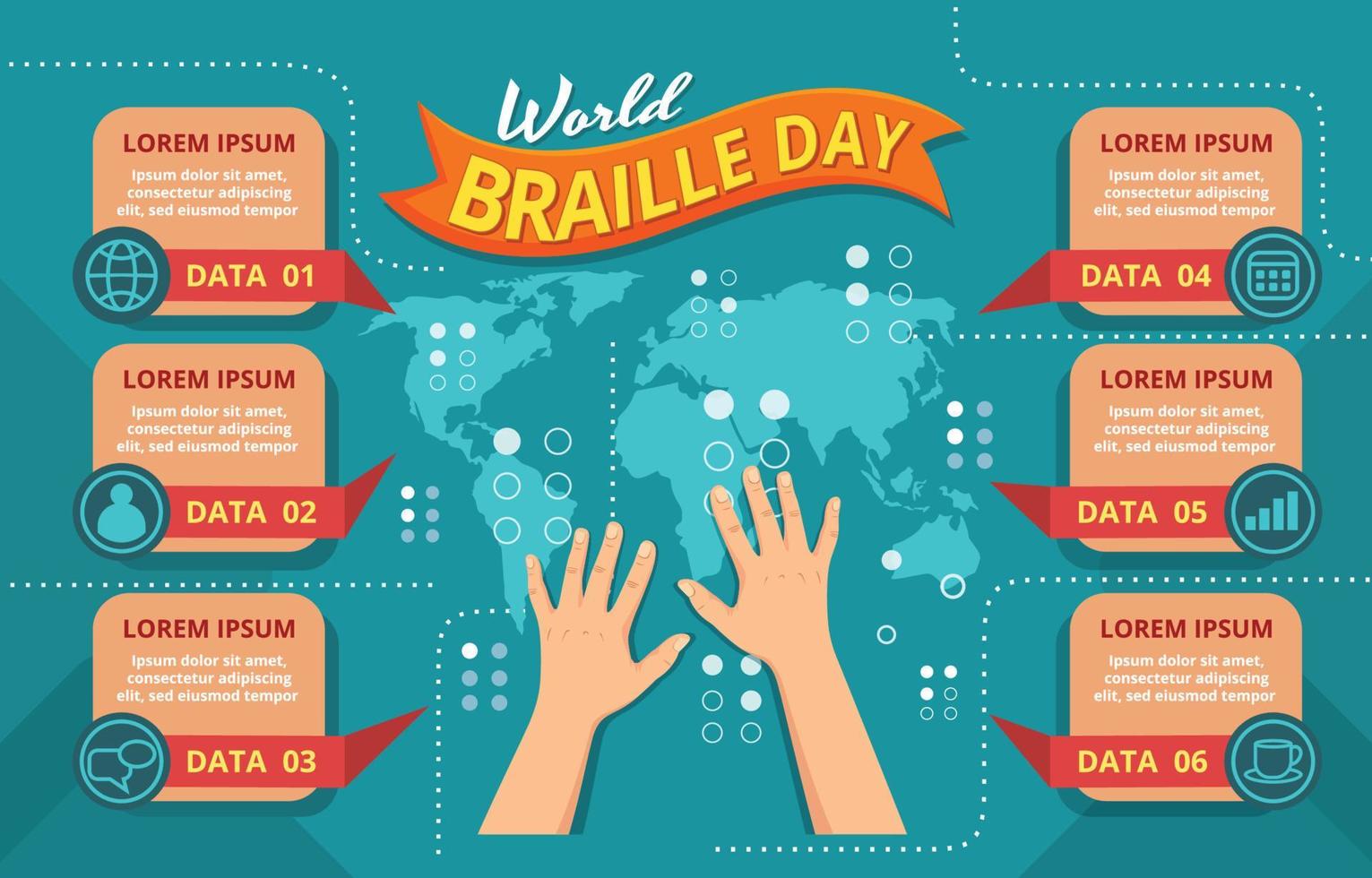 plantilla infográfica del día mundial del braille vector