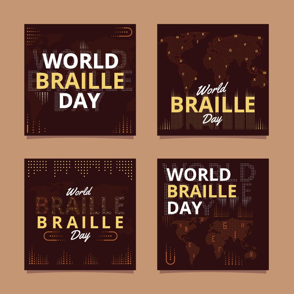 World Braille Day with Dot Elements Social Media Template vector