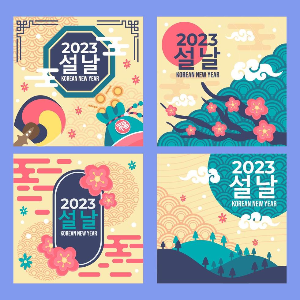 Simple Seollal Korean New Year Media Social vector