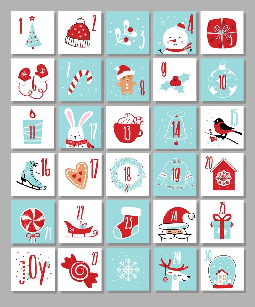 Advent calendar 30 days Christmas poster Vector illustration Advent calendar 30 days Christmas poster Vector illustration