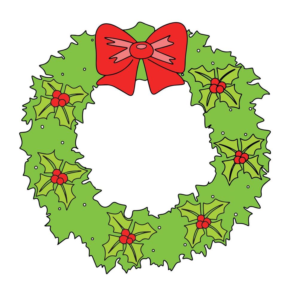 Christmas wreath on the door. Christmas decoration. Vector illustration.