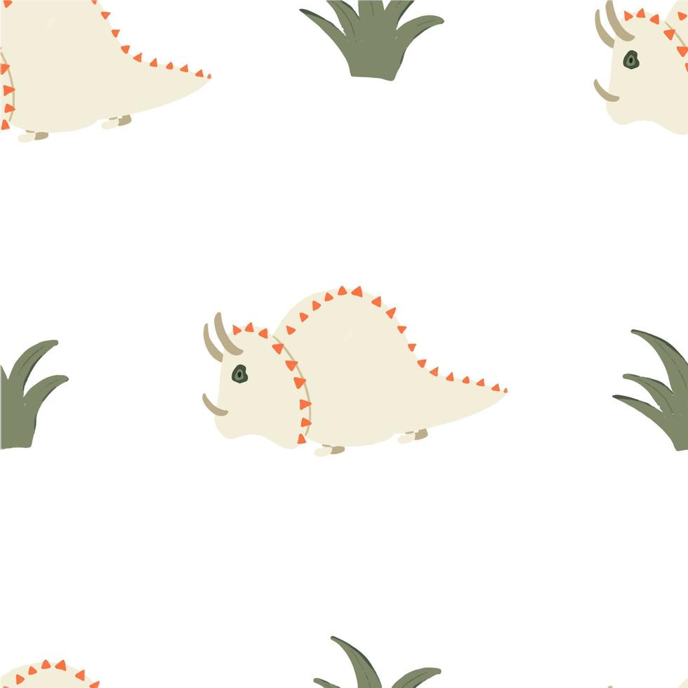 Seamless pattern  little white dinosaur hand drawn vector