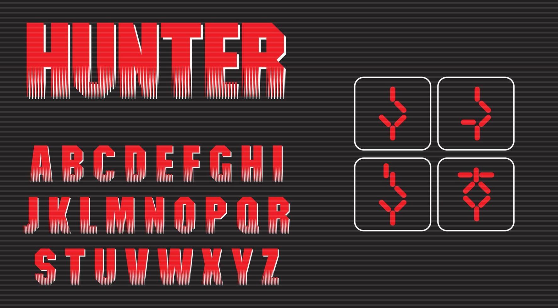 Action, Sci-fi alphabet for headlines. Bold, red letters collection. Video games and movies typography vector graphic. Capital letters on black background in VHS style.