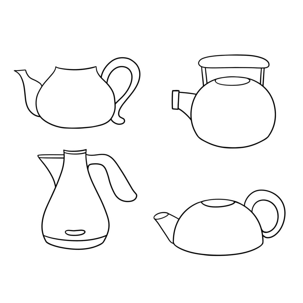 Monochrome Icon set. kettle for boiling water and brewing tea, vector illustration in cartoon style on a white background