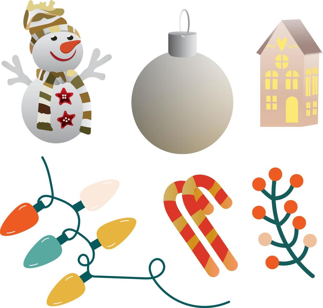 Christmas vector icons new year decorations Santa Claus snowman reindeer characters