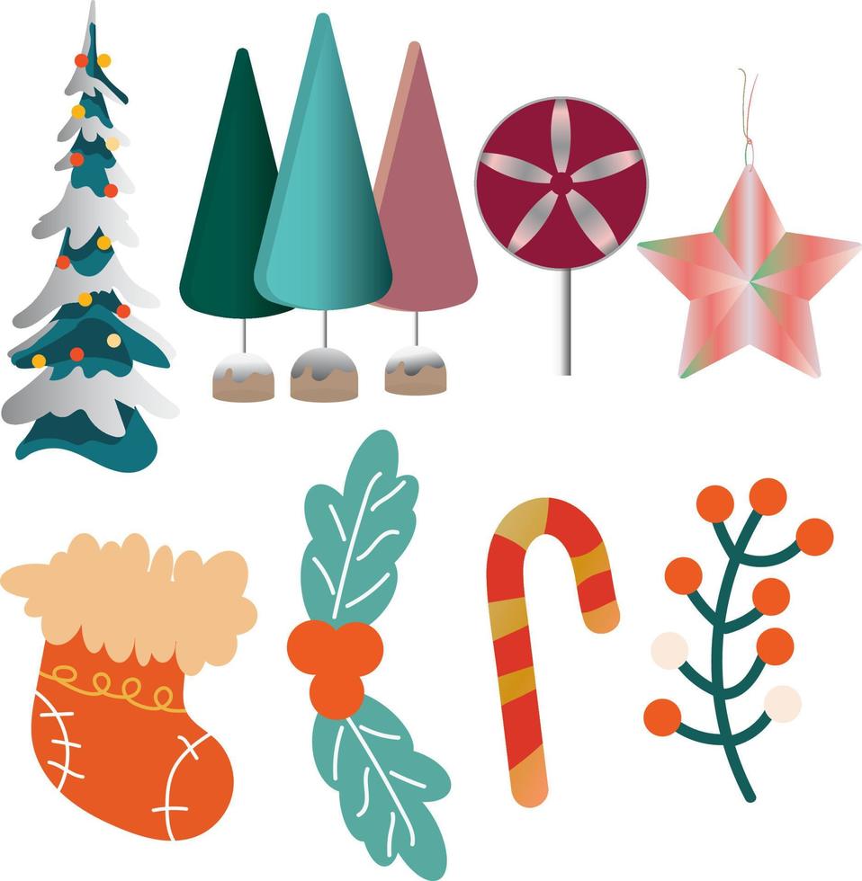 Christmas vector icons new year decorations Santa Claus snowman reindeer characters