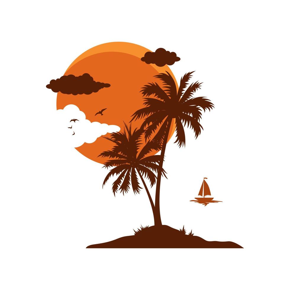 silueta playa paisaje vector ilustración