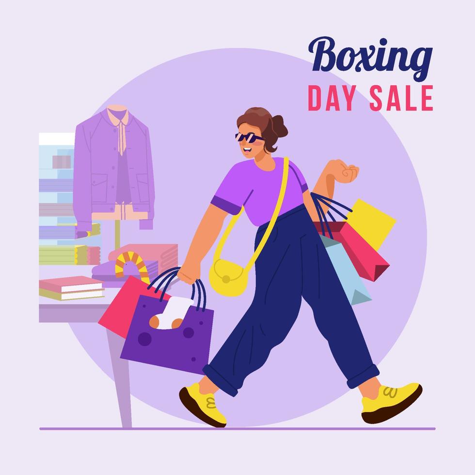 Woman Shopping At Boxing Day Sale Concept vector