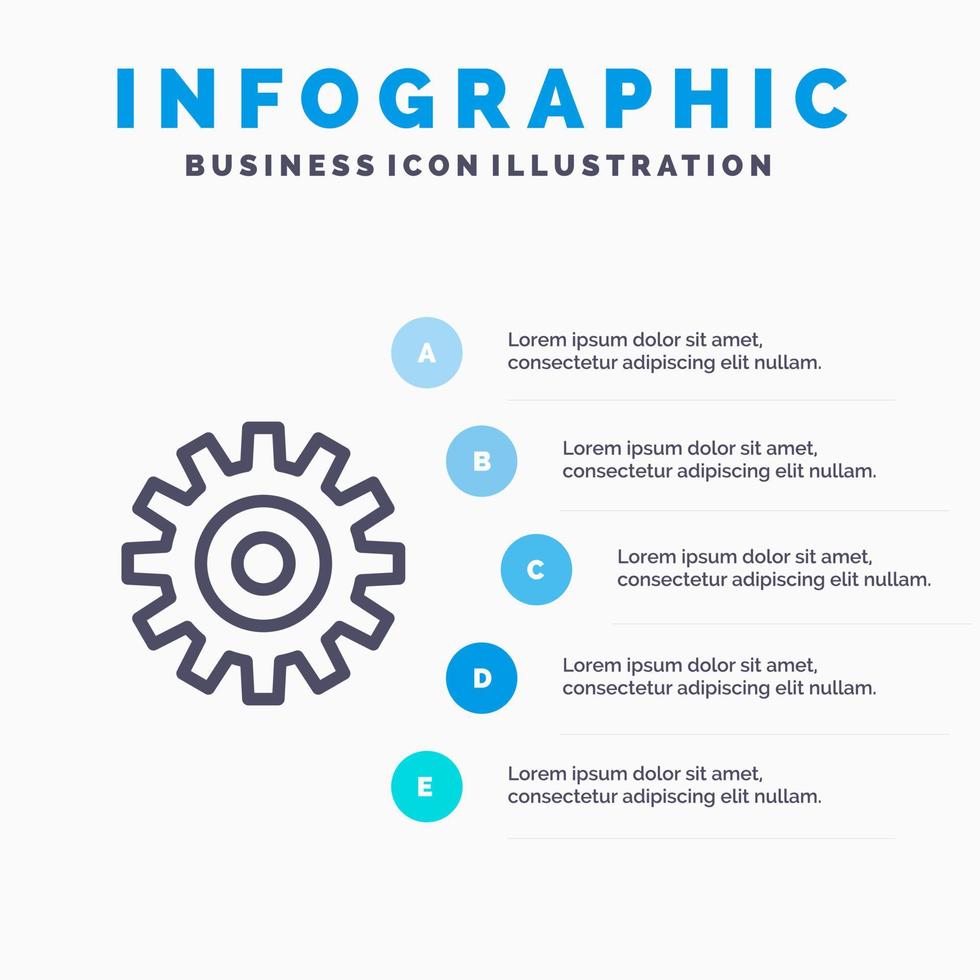 icono de línea de engranajes de rueda de ajuste con fondo de infografía de presentación de 5 pasos vector