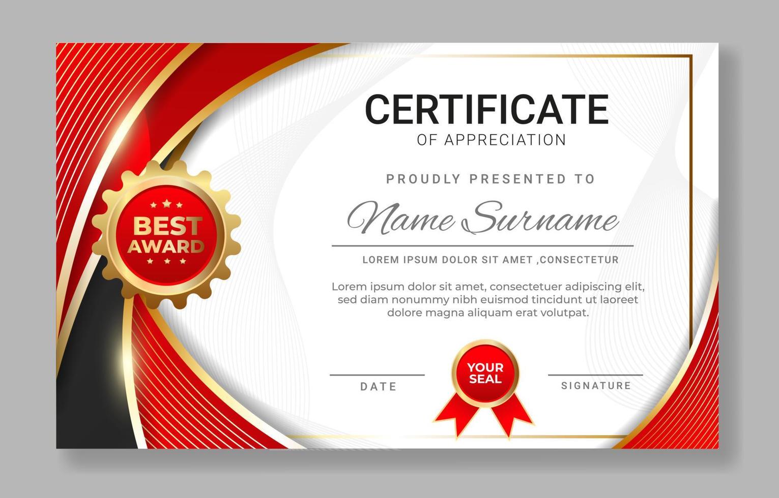 Red Certificate of Appreciation Template vector