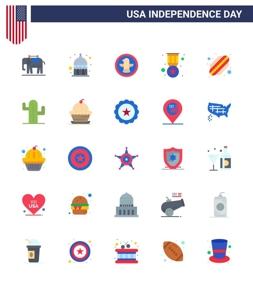 feliz día de la independencia paquete de iconos de 25 pisos para web e impresión estados insignia militar de pájaro americano elementos de diseño de vector de día de estados unidos editables