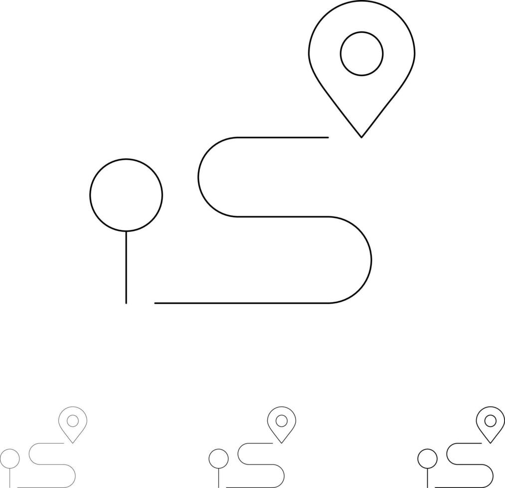 Location Map Navigation Pin Bold and thin black line icon set vector