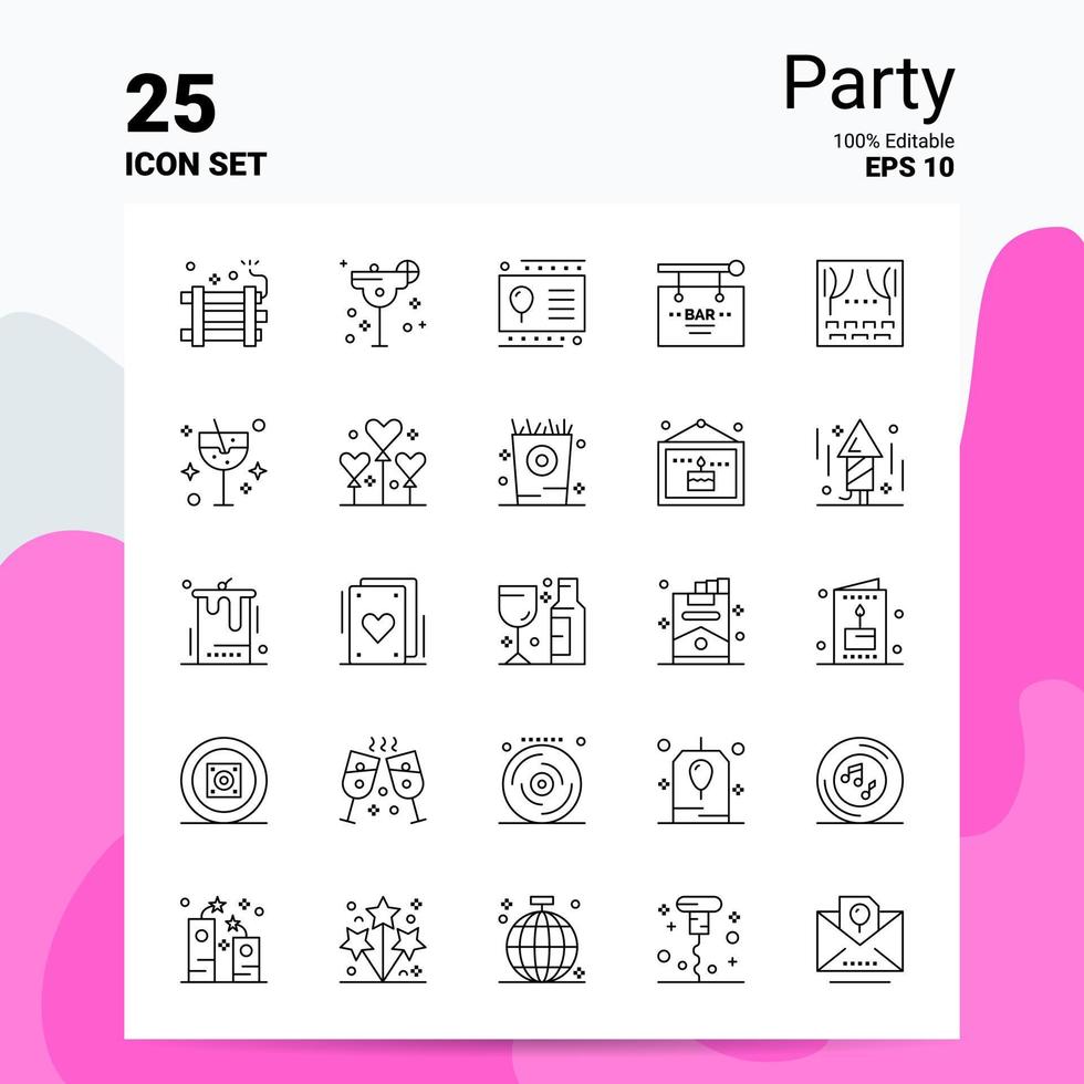 25 Party Icon Set 100 Editable EPS 10 Files Business Logo Concept Ideas Line icon design vector