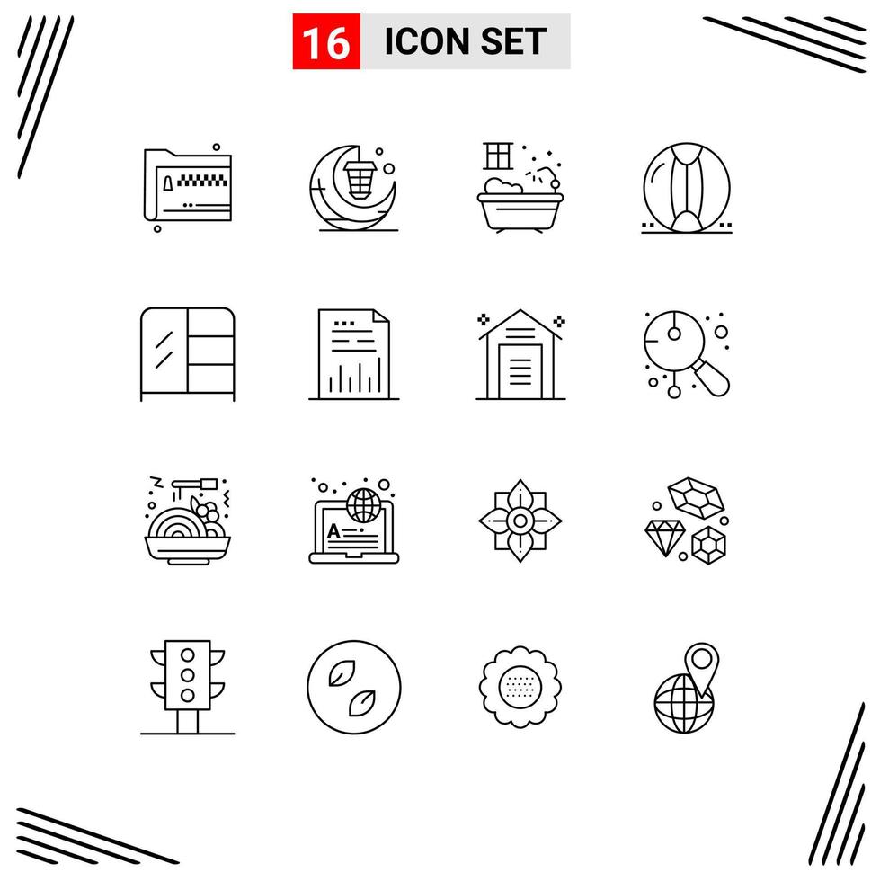 Editable Vector Line Pack of 16 Simple Outlines of summer plastic moon beach water Editable Vector Design Elements