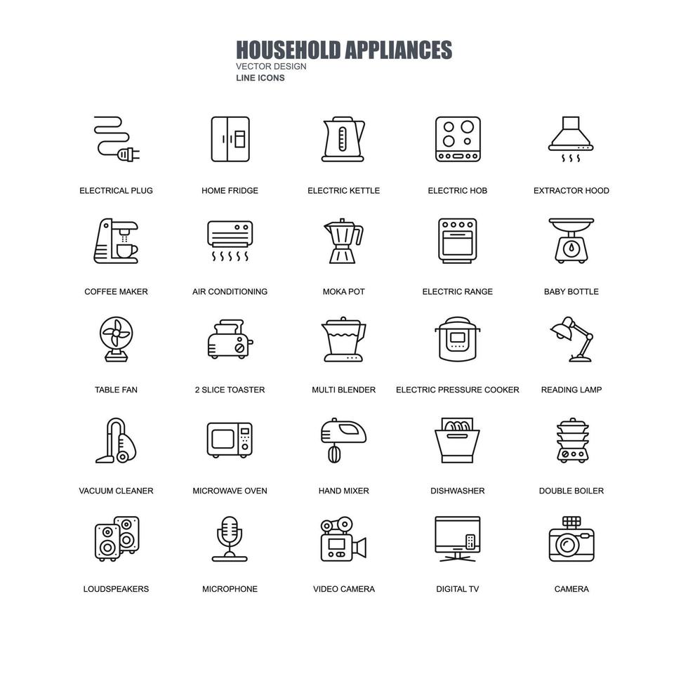 Linear Household Cleaning Icons set illustration. vector