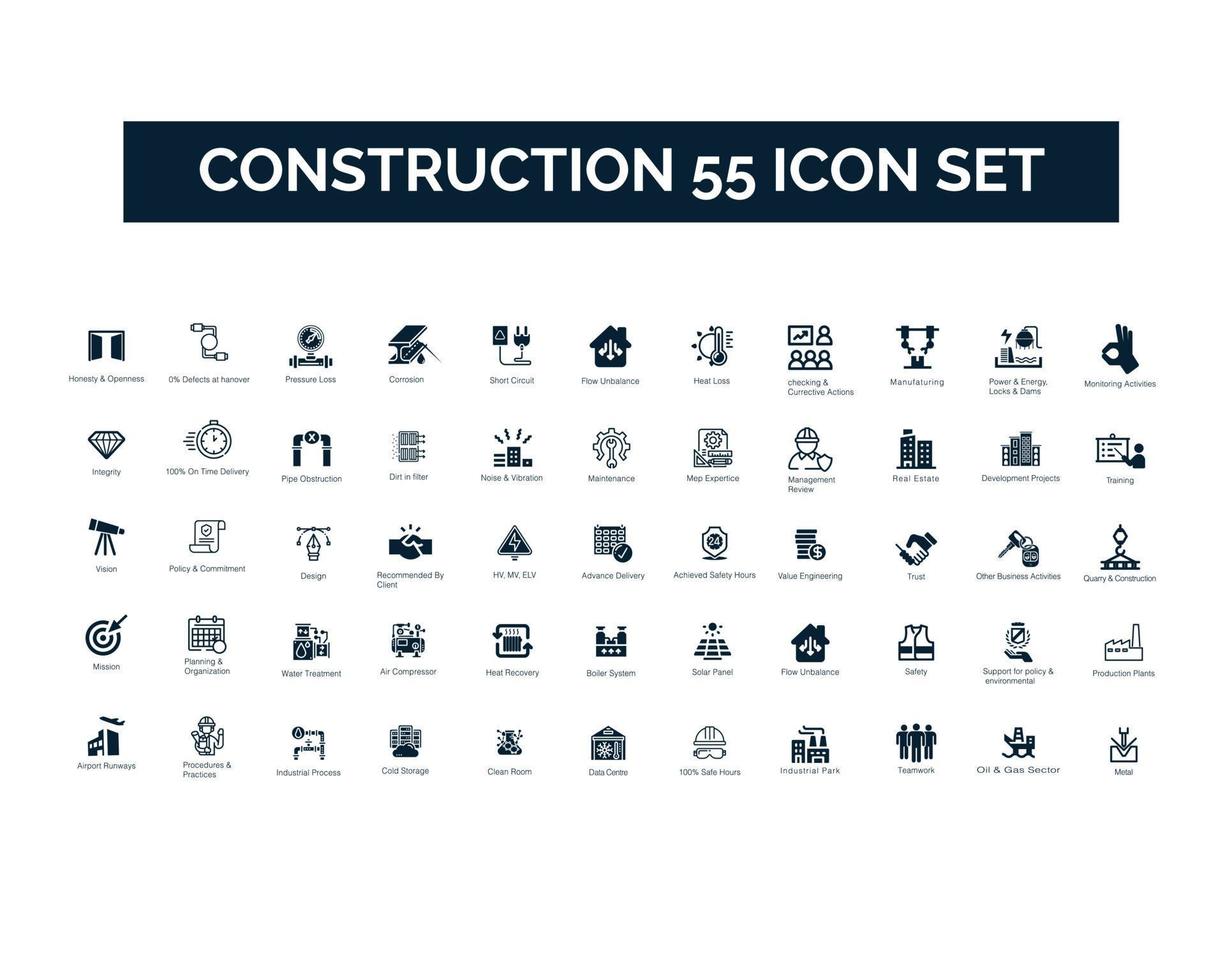Construction 55 icon set vector