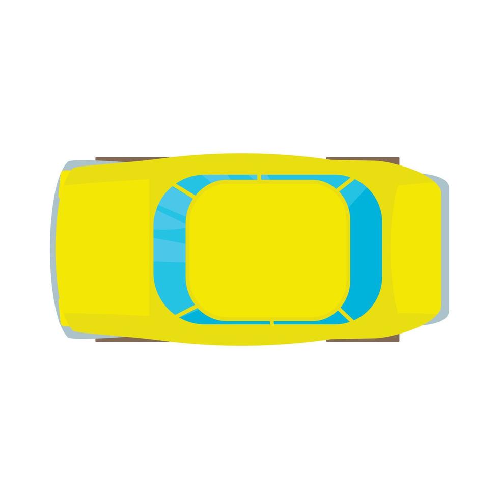 icono de vista superior de coche amarillo, estilo de dibujos animados vector