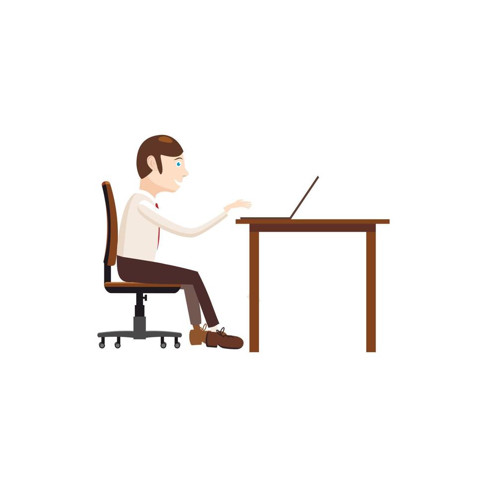 Businessman working on laptop icon, cartoon style vector