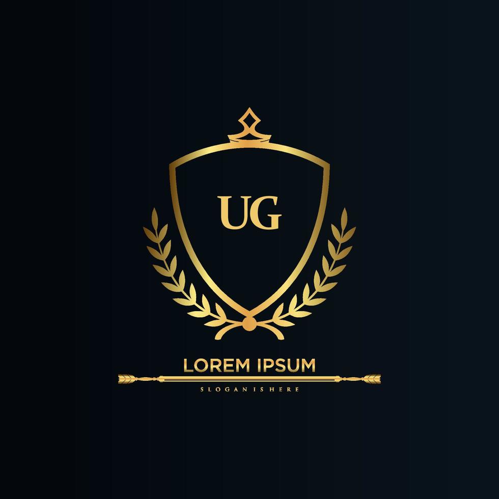 UG Letter Initial with Royal Template.elegant with crown logo vector, Creative Lettering Logo Vector Illustration.