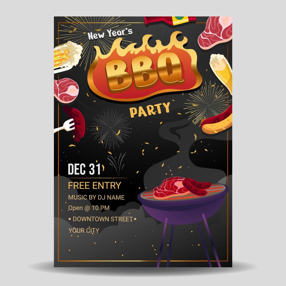 Starry New Year BBQ Party Poster vector