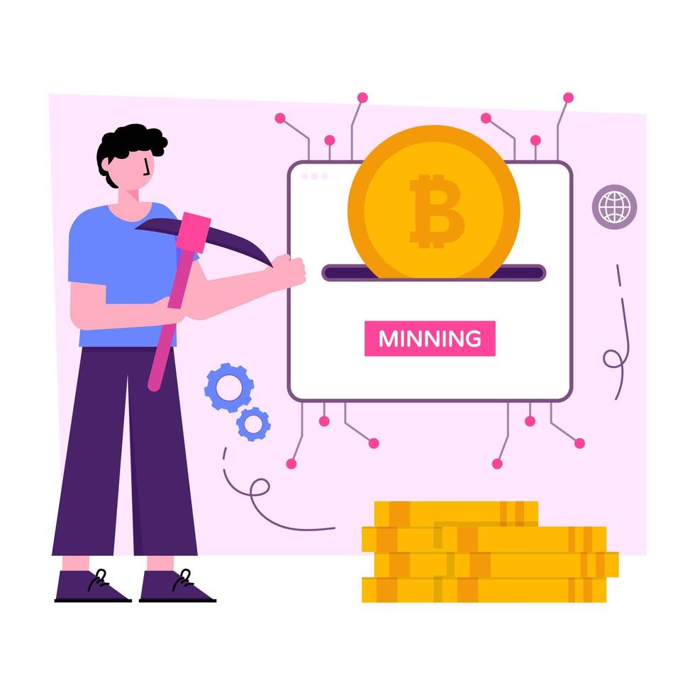 Conceptual flat design illustration of bitcoin mining vector