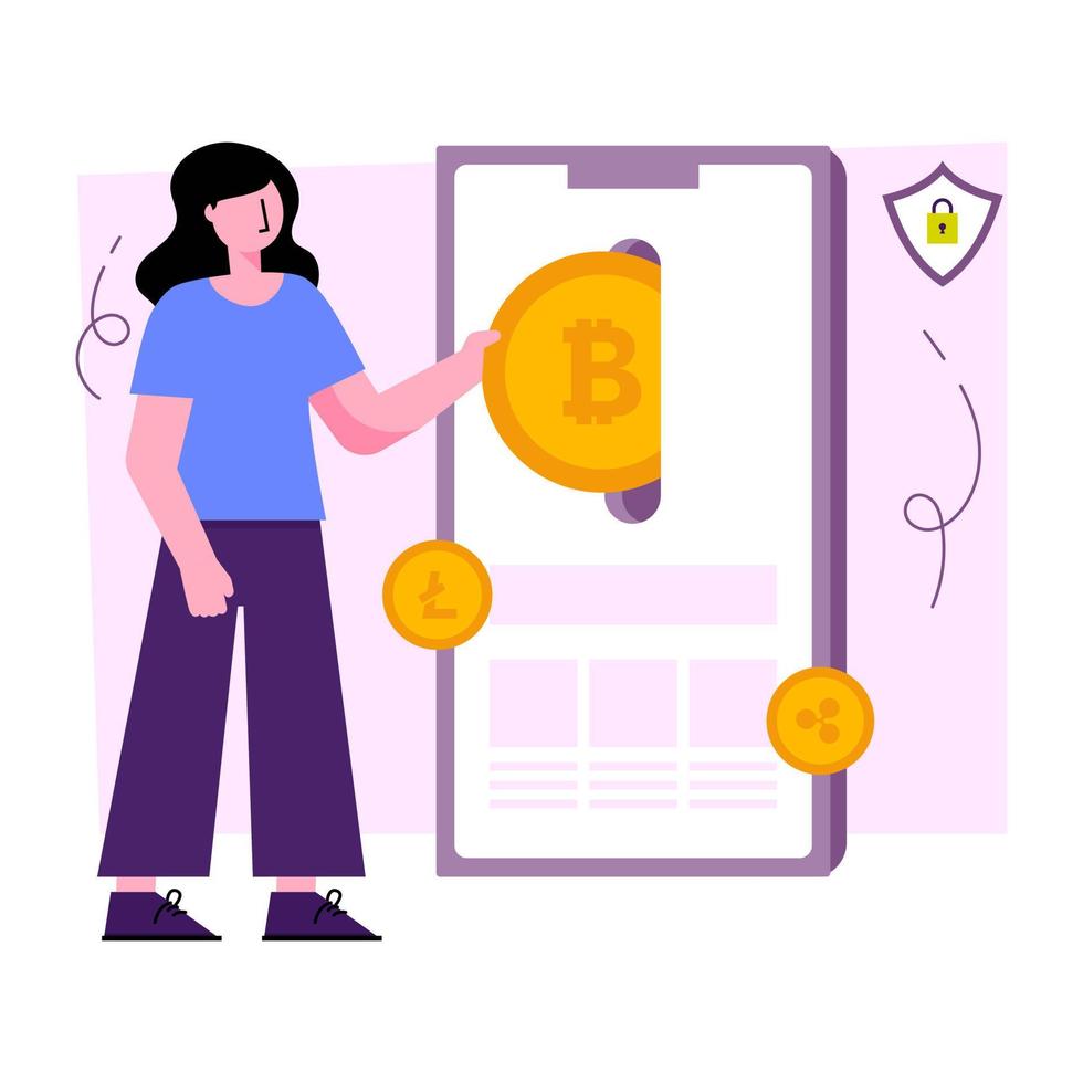 An editable design illustration of mobile bitcoin withdrawal vector