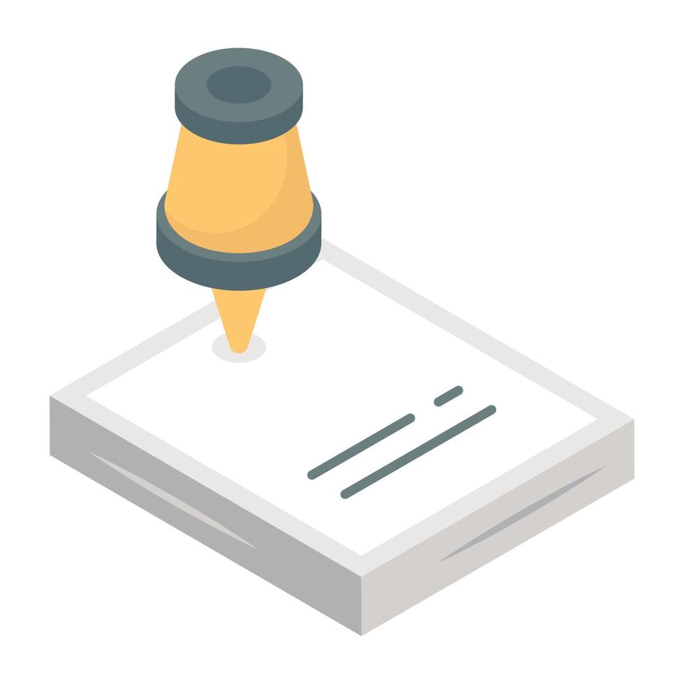 Conceptual isometric design icon of pushpin document vector