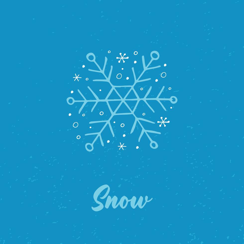 A hand-drawn snowflake. Vector illustration in doodle style. Winter mood. Hello 2023. Merry Christmas and Happy New Year. Light blue element on a blue background.