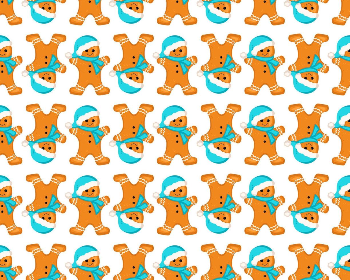 Seamless pattern from gingerbread man cookies, print for new year, Christmas and winter holidays. Vector flat illustration