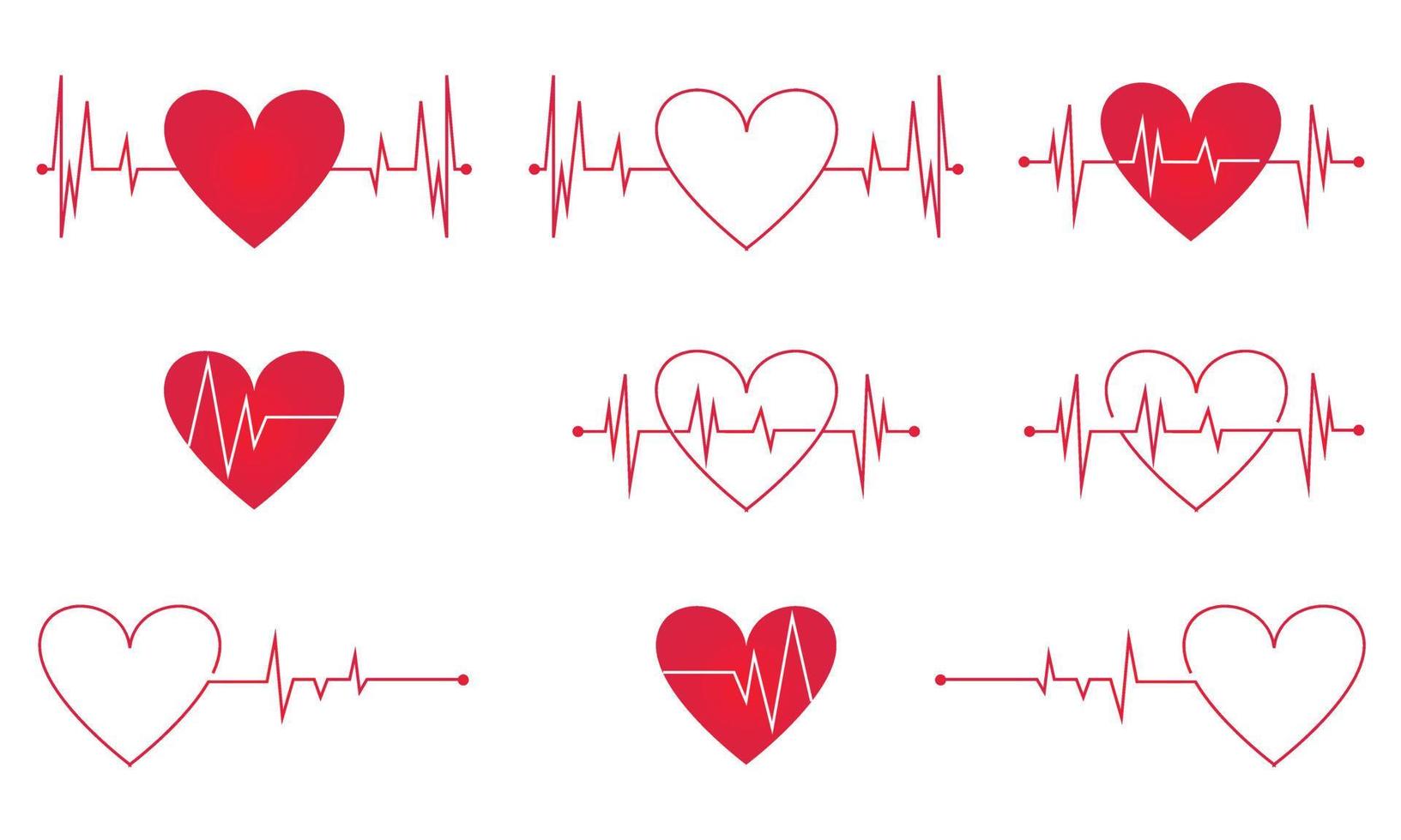 Heart pulse. Heart rate graph when exercising collection set. Vector illustration. EPS 10.