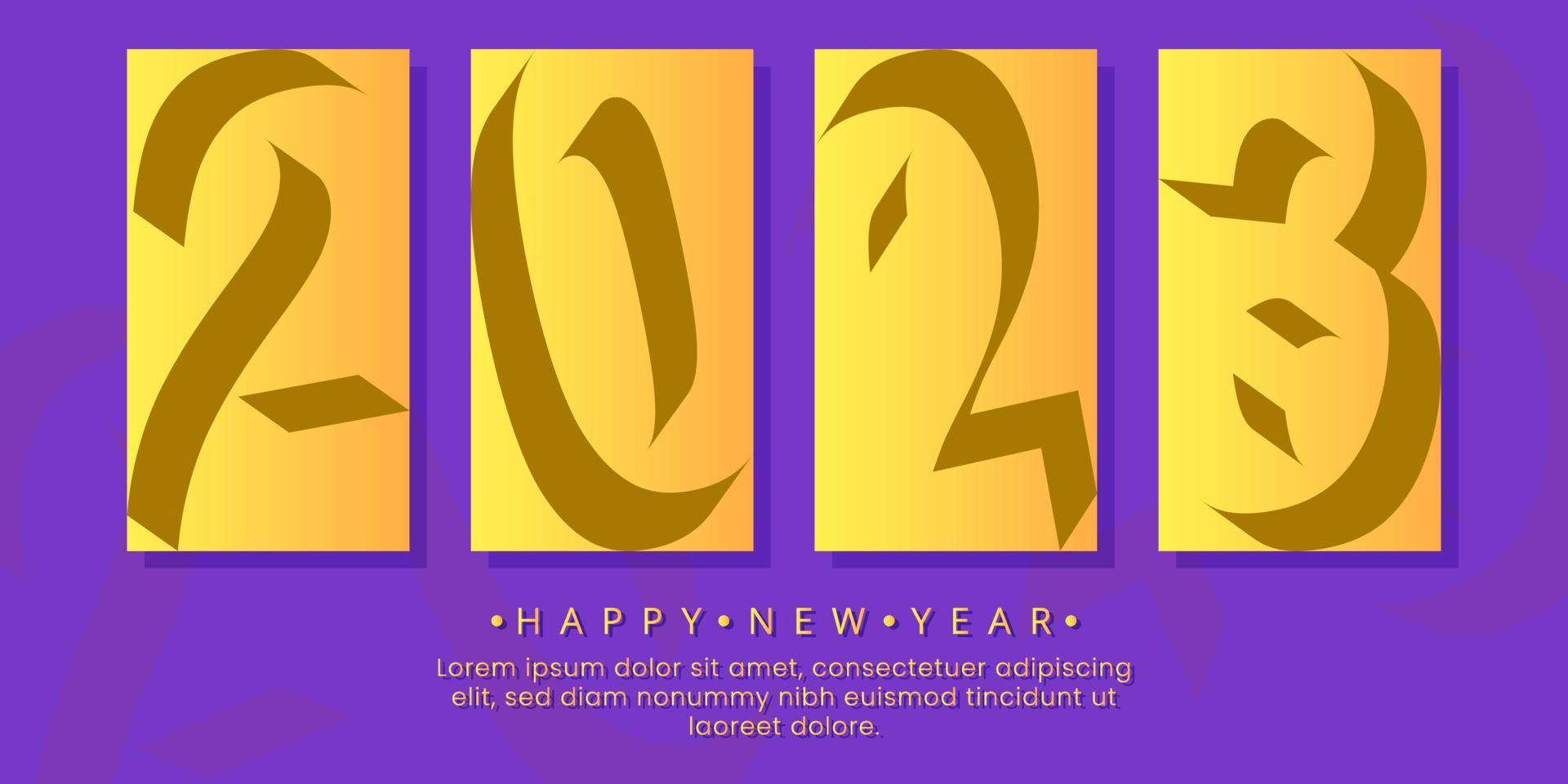 Merry christmas and happy new year 2023 with yellow and purple vector
