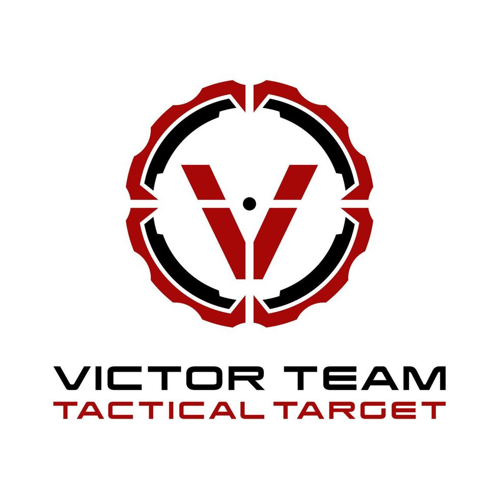 militar de diseño de logotipo de objetivo táctico de letra v vector