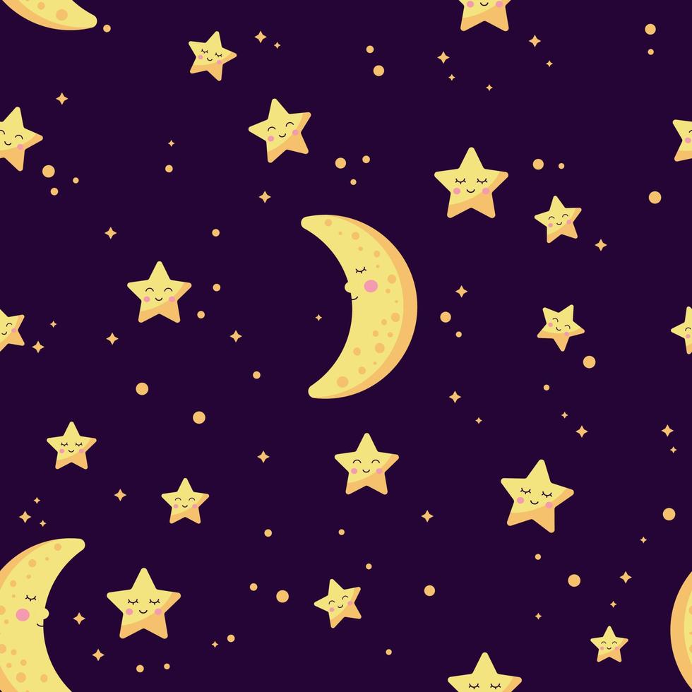 Pattern with moon and stars on a dark background. vector