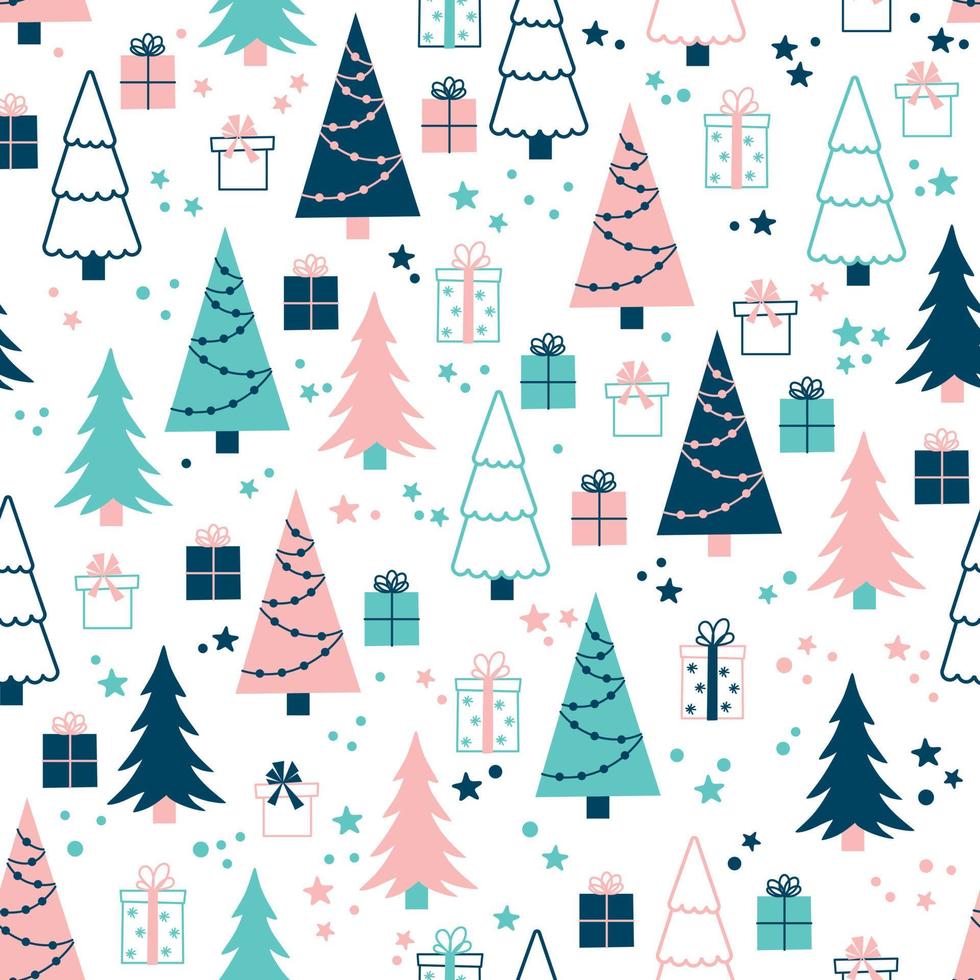 Vector pattern with Christmas trees and gifts