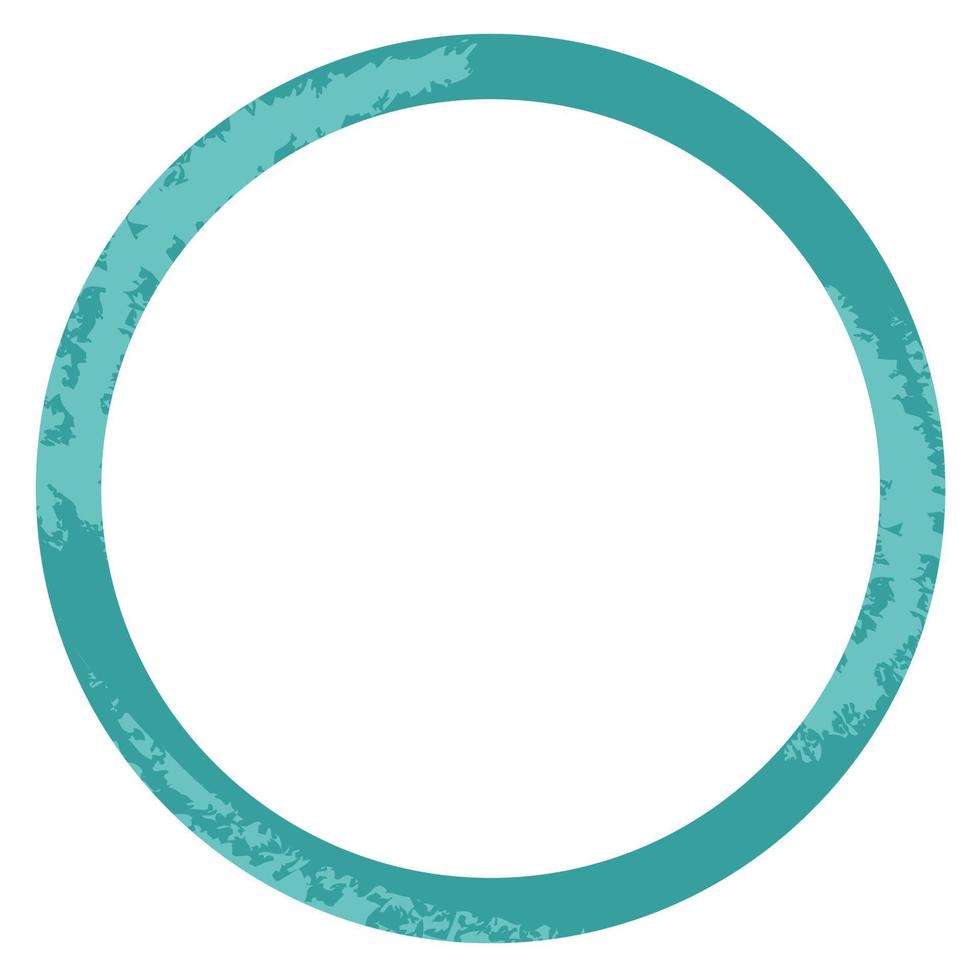 Round turquoise frame with worn texture. Vector round frame. A circle with a worn texture.