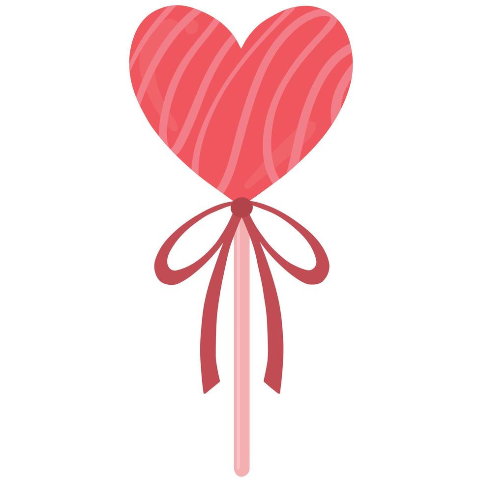 Candy in the shape of a heart on a stick. Valentine's Day themed candy. Vector candy in the shape of a heart.