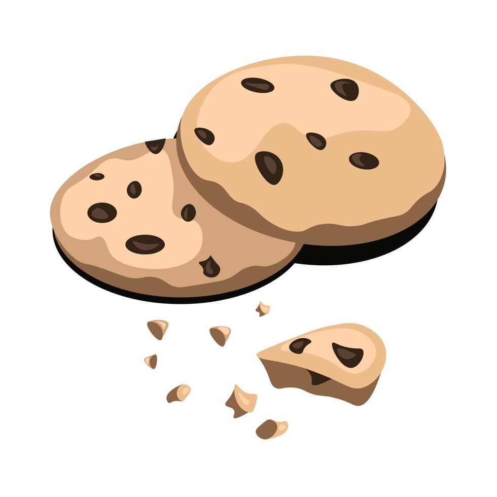 Two chocolate chip cookies, vector graphic